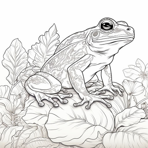 Frog on a leaf, mosaic-inspired realism, intricate cut-outs