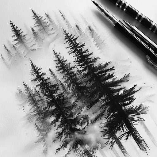 Detailed sketch of a forest tattoo design