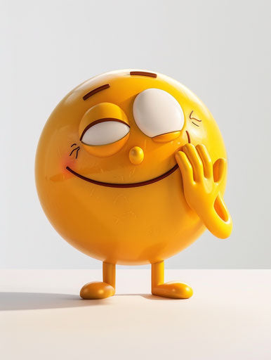 Yellow pensive face, white background, Pixar style