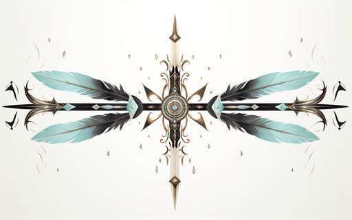 Crossed feather arrows, mix of masculine and feminine