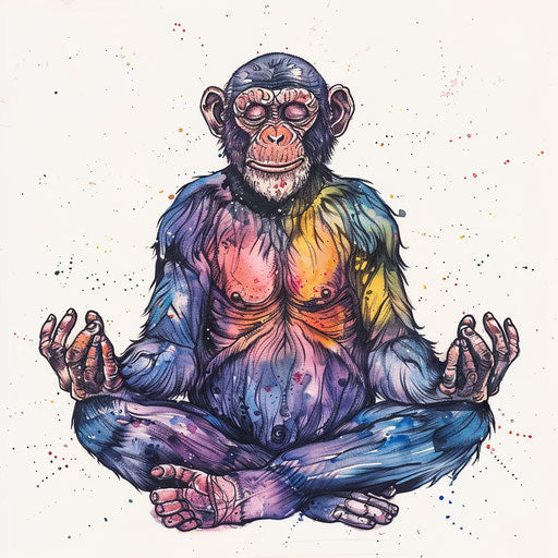 Wise old monkey in meditation pose, spiritual tattoo design