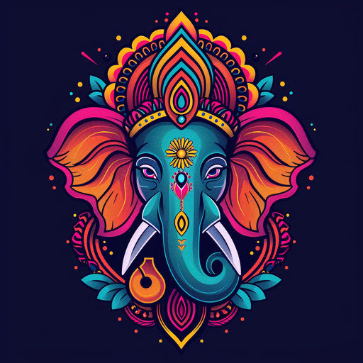 Flat tattoo sketch of Ganesha, vibrant colors