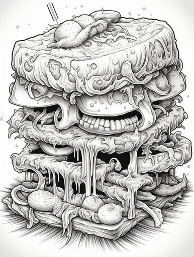 Sandwich coloring page, in the style of ilford pan 400