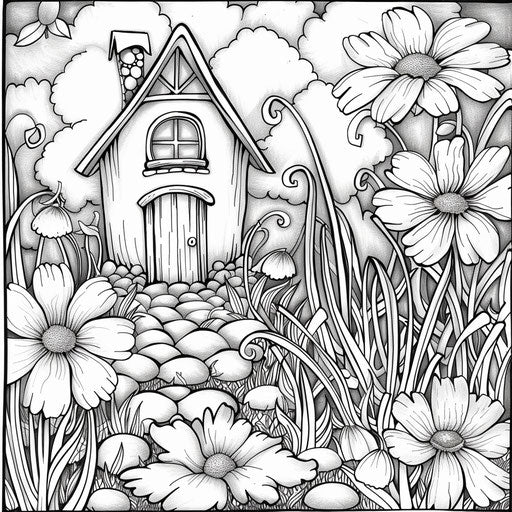 Fairy house hidden among spring flowers