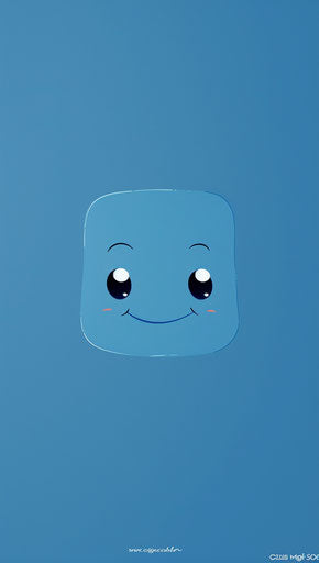 Cute face on blue background, Pixar style, simple design