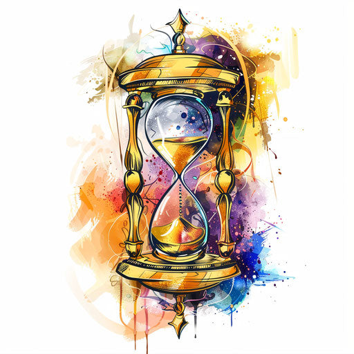 Clipart style tattoo sketch of a golden hourglass, simple and elegant