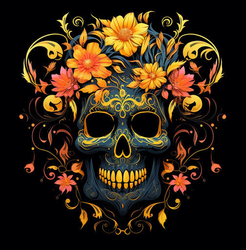 Skull adorned with intricate floral ornament