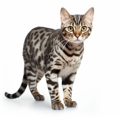 Bengal cat on white background, dark silver and light maroon style