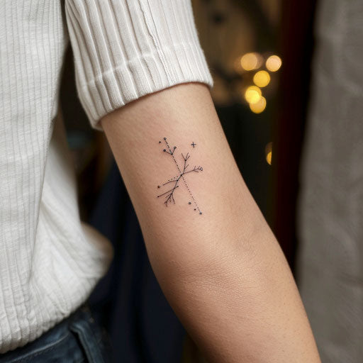 Elegant tattoo of Virgo constellation in black ink