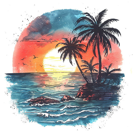 Silhouette of palm tree on ocean sunset