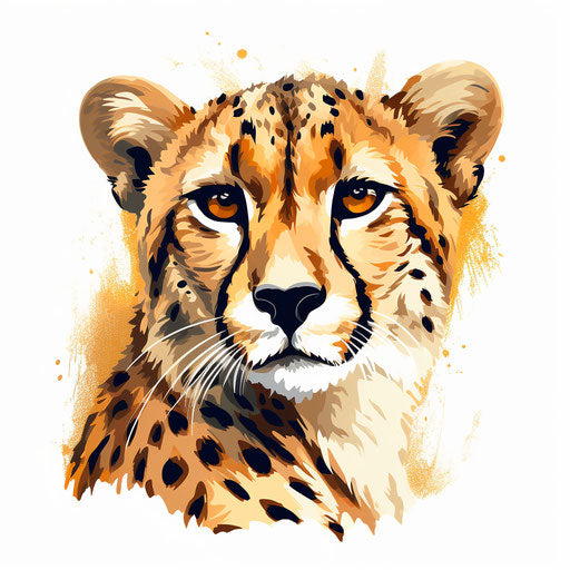 Cheetah artwork in the style of Oil painting, on a white background
