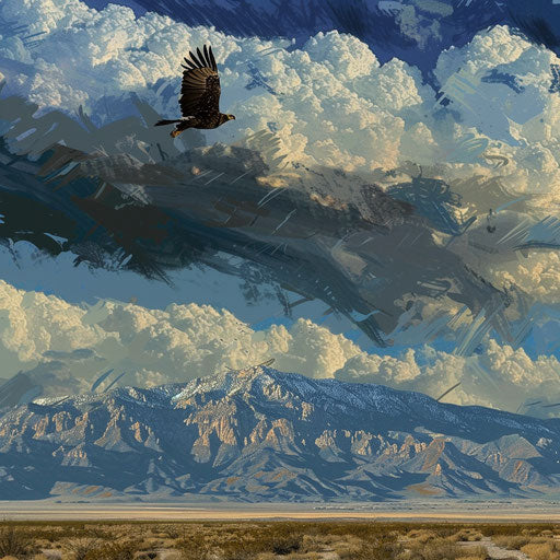 Sandia Mountains with soaring eagle