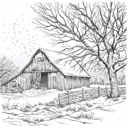 Winter barn covered in snow