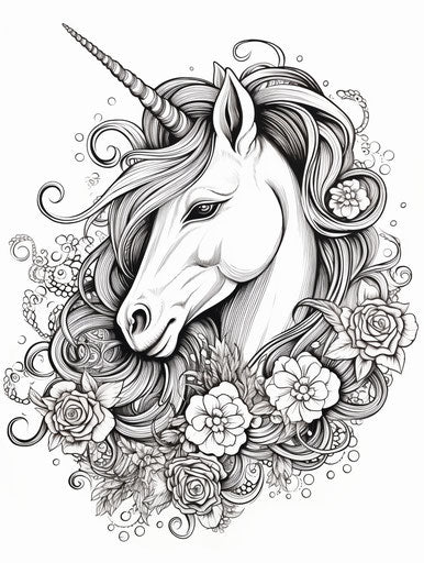 Coloring a baby unicorn, mix of realism and fantasy