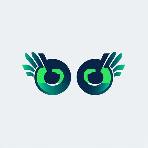 Professional DJ logo with a unique abstract mixer symbol integrated with elegant sans-serif typography, featuring a blend of vibrant green and dark blue colors, isolated on a flat light gray background.