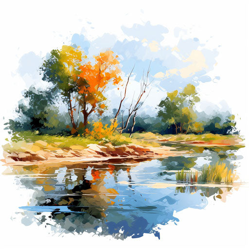 Nature clipart in the style of Impressionistic Art, on white background