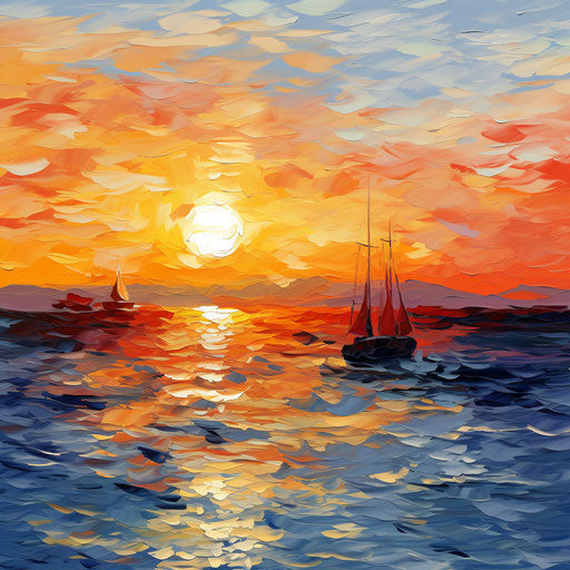 Sunset in Impressionistic Art style, on white background