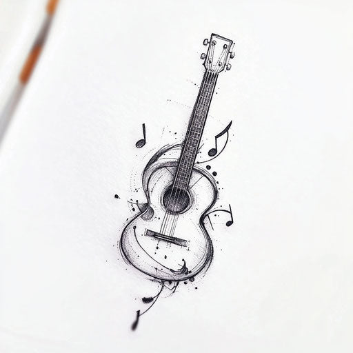 Cool small tattoos for men with a guitar and musical note