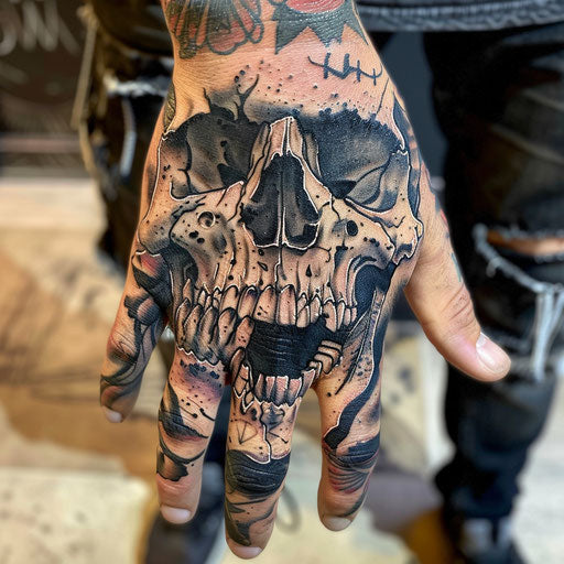 Skull hand tattoo Steve McNiven style comic book art