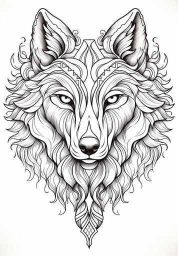 Black and white illustration of a wolf's head, delicate style