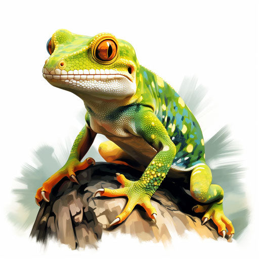 Gecko clipart in the style of Oil painting, on a white background