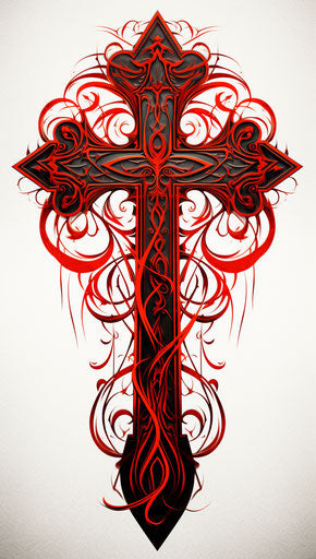Red gothcore mark, twisted branches, bold colors