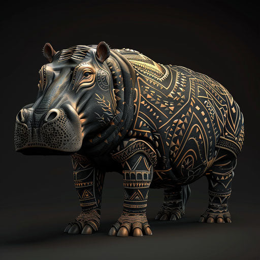 Stylized tribal art image of a hippo