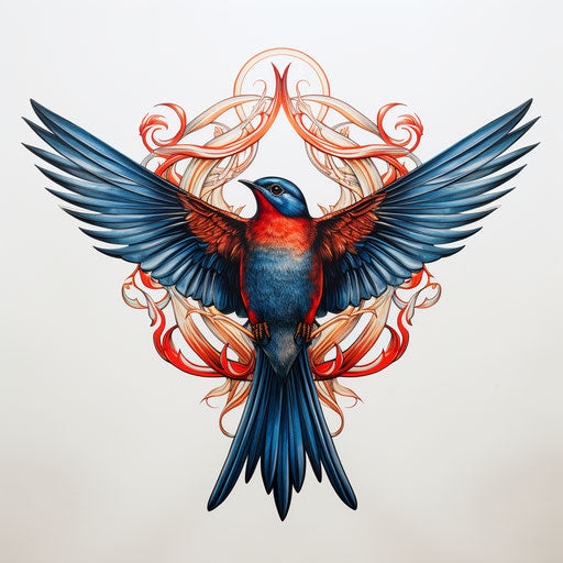 Blue and red swallow bird drawing for sale