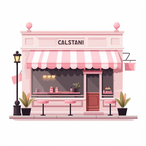restaurant illustration in Pastel Colors Art style on white background