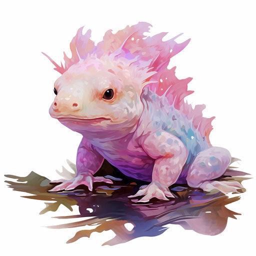 Axolotl in Oil painting style, on a white background