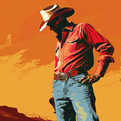 Cowboy clip art in photo realistic style with flat background