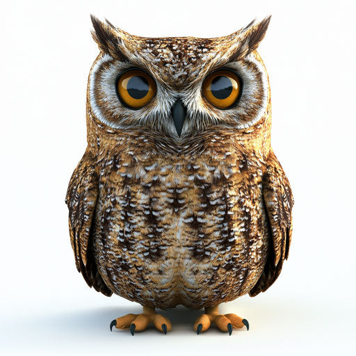 3D owl on flat white background, isolated clipart