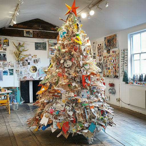 Upcycled Christmas tree in an art studio