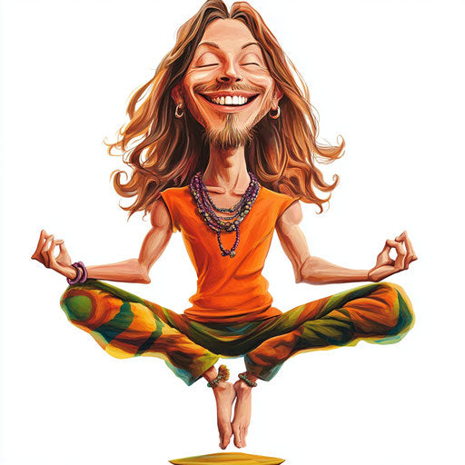 Humorous caricature of a yoga clipart with human characteristics
