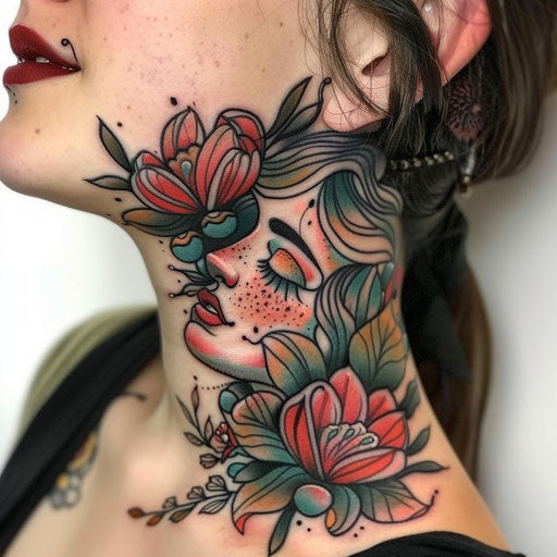 Neck tattoos for females with whimsical themes