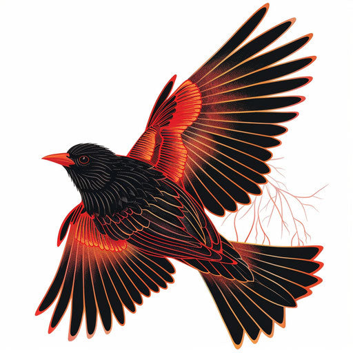 Vivid Blackbird Flight Tattoo in Clipart Style