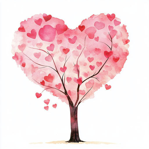 Pink heart-shaped tree with leaves shaped like hearts