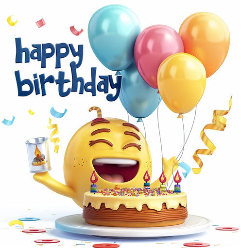 Happy birthday with balloons and cake