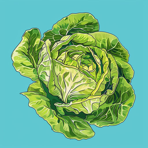 Realistic lettuce clipart on flat turquoise background