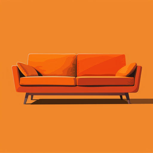 Realistic couch on flat sunset orange background