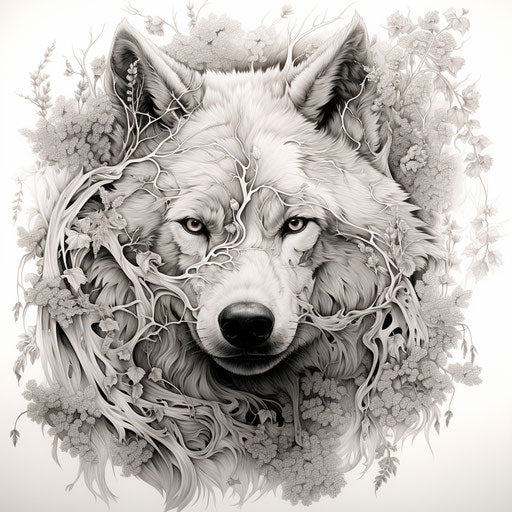 Wolf with trees in a coloring page