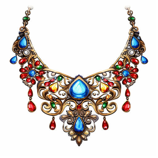 Necklace clipart in the style of Oil painting, on a white background