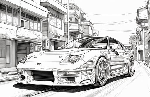 The coloring pages of a sports car, street style realism
