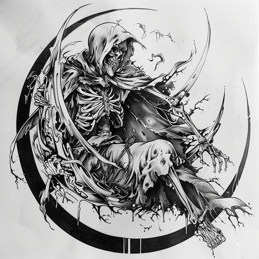 Sports-inspired tattoo sketch of a reaper death seal