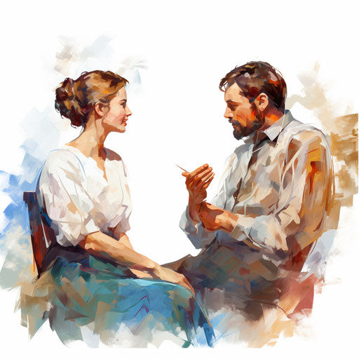 Artistic conversation on white background