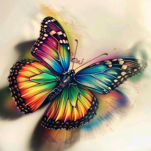 Vibrant 3D butterfly with rainbow colors on white background