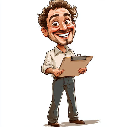 Humorous caricature of a clipboard clipart caricature