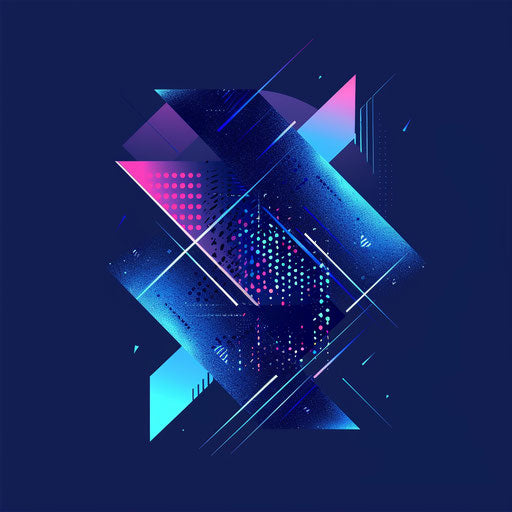 Graphic design logo with digital elements and bright blue colors