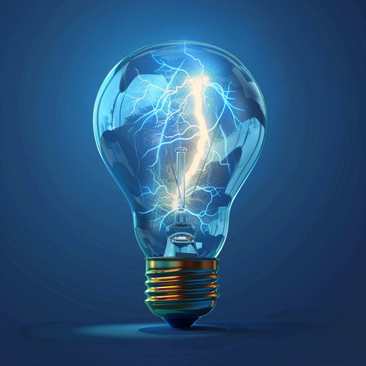 Energy clipart in photorealistic style with a flat blue background, soft focus and light texture