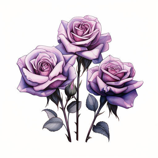 Three colored roses in feminine sticker art style